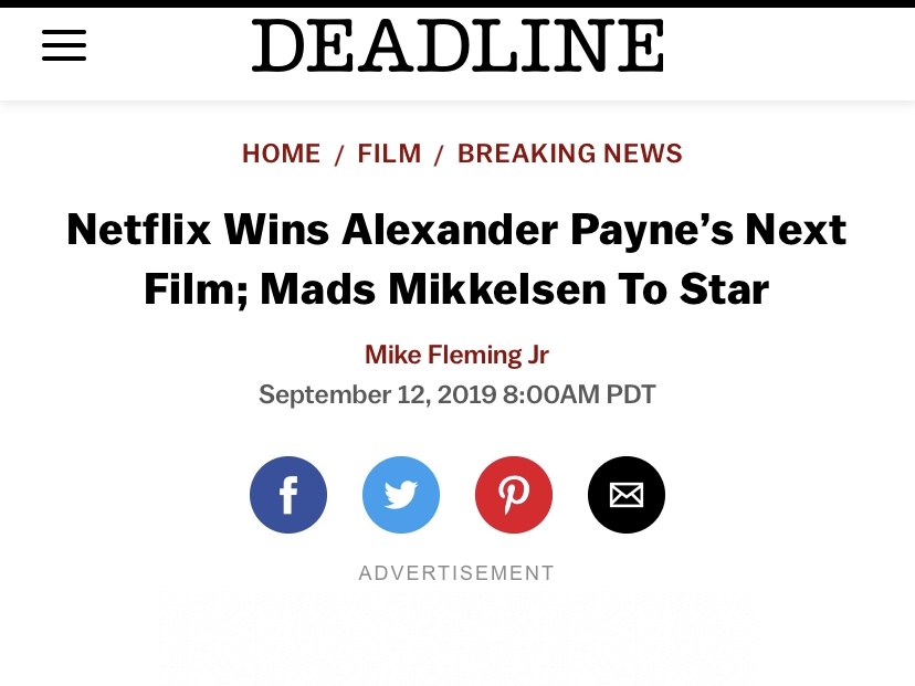 deadline new image about netflix winning Alexander Payne's next film